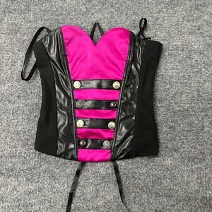 Doc & Amelia Corset Womens Size 2 Pink Black Faux Leather Lace Up Goth USA